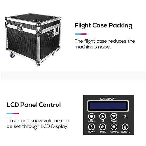 Máquina de nieve comercial de 1500 W, alta potencia y ultra silenciosa, con tubo de extensión de 10 m, alcance de pulverización de 10 m, control por panel/DMX/mando a distancia para efectos escénicos miniatura 3