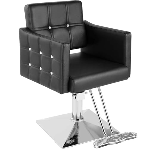 Halamine Salon Chair, Black Barber Chair for Barbershop, 360° Swivel Stylist Chair, Beauty Spa Styling Hairdressing Tattoo Equipment for Women Men