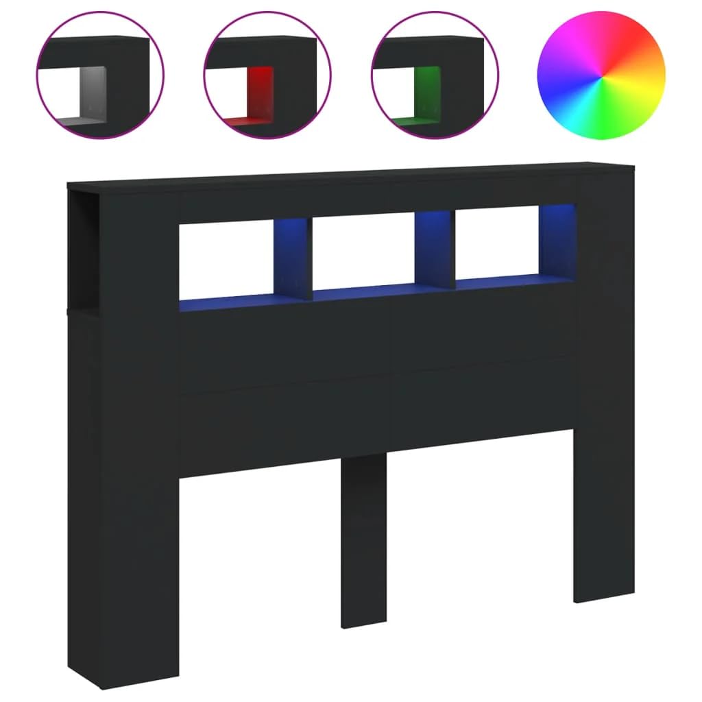 vidaXL LED Kopfteil, Bettkopfteil mit LED-Leuchten, Betthaupt mit Ablagen, Bettzubehör Schlafzimmer, Schwarz 140x18,5x103,5cm Holzwerkstoff