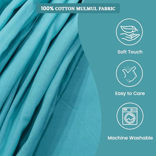 Image of 100% Pure Cotton Mulmul Fabric Material | Reusable Ultra Fine Mulmul Fabric | Lightweight Soft Smooth Piece Linning, Stole, Dupatta, Cushion Pillow Cover (Marine Blue, 1 Meter)