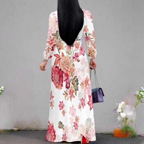 Image of Women's Maxi Dresses Plus Size Formal Long Sleeve Wrap Dress Spring Clothes Church Bohemian Wedding Guest Red