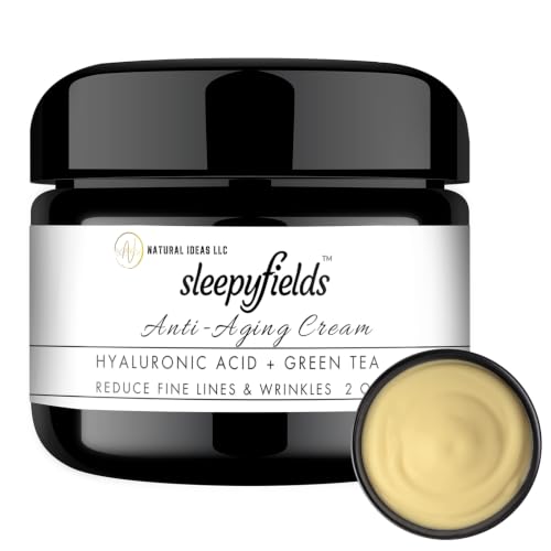 SLEEPY FIELDS Anti-Aging Night Face Cream for Men & Women, Hydrating Facial Moisturizer with Hyaluronic Acid, Green Tea & Rose Water, Helps Improve the Appearance of Fine Lines & Wrinkles, 2 oz