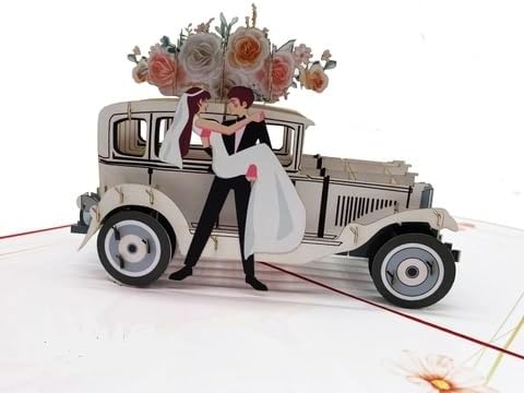 ETA 3D Pop-Up Just Married Card – Handmade Wedding Car Greeting Card with Bride & Groom – Romantic Wedding, Engagement, Anniversary, or Bridal Gift – Includes Envelope, W11 - Image 2
