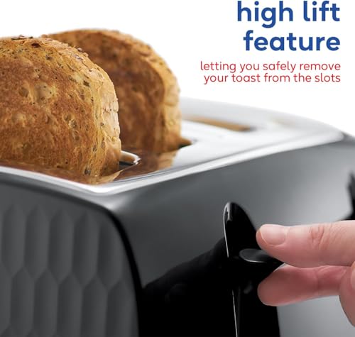 Russell Hobbs Honeycomb 4 Slice Toaster (Independent & Extra wide slots with high lift, 6 Browning levels, Frozen/Cancel/Reheat function, Removable crumb tray, 1500W, Black textured high gloss) 26071 - Image 5