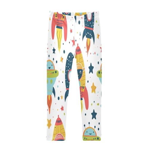 Bolaz Toddler Girls Leggings Printed Yoga Pants Leggings Yellow Blue Rocket for Kids