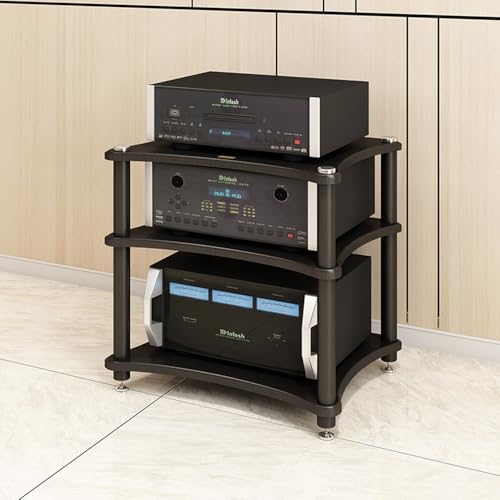 Support audio en bois premium noir robuste à 3 niveaux - 2