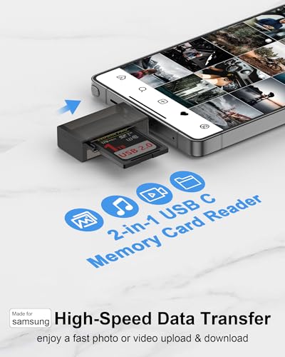 Sd Card Reader 2-in-1 for iPhone 17/17pro/17pro max/air/16, USB C Dual Slot Memory Card Reader for Samsung Galaxy A17/ Z Fold7/S25, Canon, Sony Camera SDXC SDHC, SD, MMC, RS-MMC, Micro SDXC, Micro SD