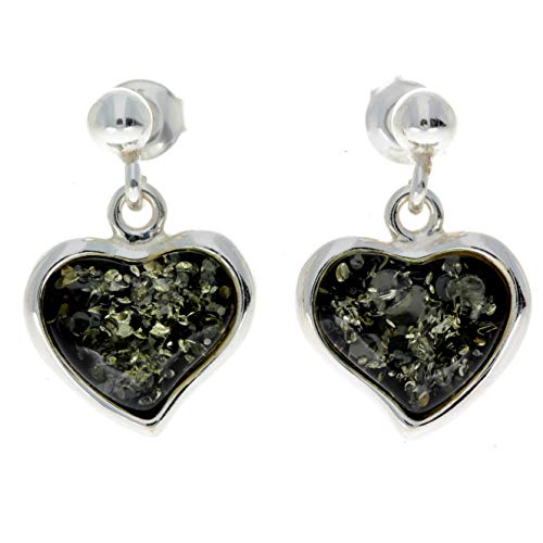 Boucles d'oreilles ambre de la Baltique et argent 925 cœurs AC019