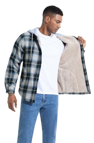 Image of Men's Cotton Plaid Shirt Jacket Fleece Flannel Sherpa Button Down