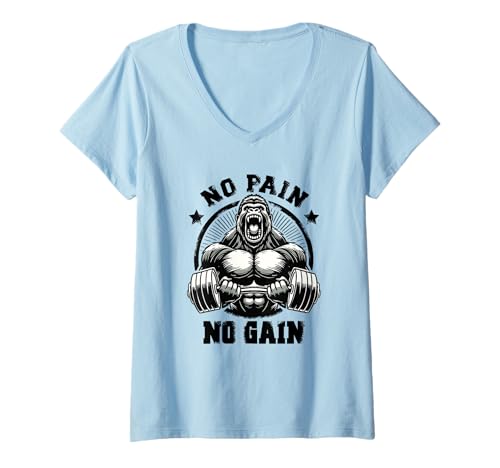 Donna No Pain No Gain Sollevamento pesi Allenamenti Palestra Citazioni Palestra Fitness Maglietta con Collo a V