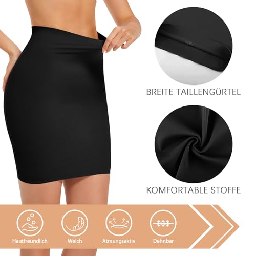 ONEW Bauchweg Shapewear Unterrock Damen Nahtlose Hoch Taillen Halbrock Taillentrainer Miederrock Body Shaper Shaping Half Slip Schwarz L