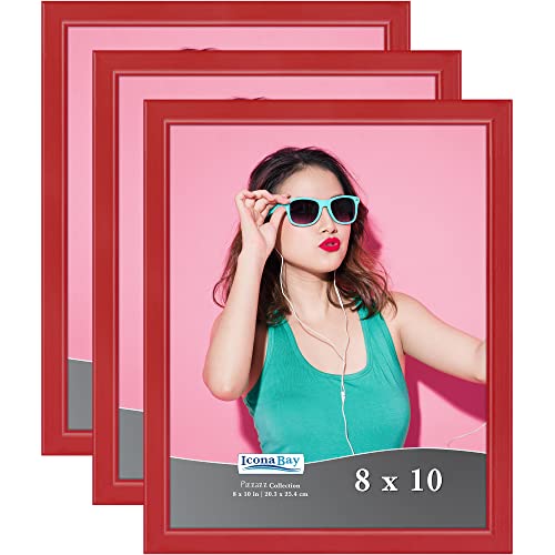 Icona Bay 8X10 Picture Frames (Red, 3 Pack), Colored Solid Wood Scandinavian Style Frames For Photo, Pizzazz Collection #TOP9