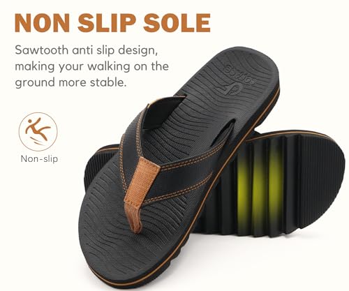 Image of COFACE Flip Flops for Men with Arch Support Mens Sport Beach Thong-Sandals Outdoor 2025 Summer Leather Sandal for Man Size7-15