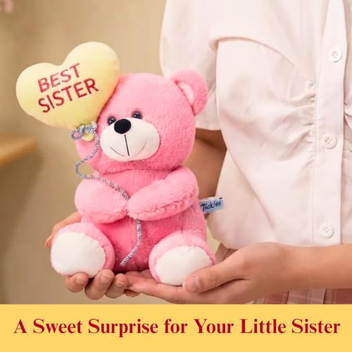 Image of Tickles Cute Teddy Bear Holding Best Sister Heart Balloon Soft Stuffed Plush Toy for Kids Boys & Girls Raksha Bandhan Birthday Gift (Size: 18 cm Color: Pink)