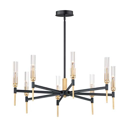 Maxim 16128CLBKAB Flambeau LED Compatible 33 Inch Dimmable 8 Light Crackle Glass Round Chandelier I Black/Antique Brass I Modern Contemporary Light Fixture