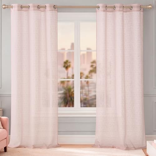 Juicy Couture Aurora Sheer 38x 84 Grommet Window Curtain Panel Pair Blush Pink
