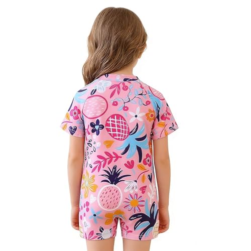 Infinizer Baby Swimsuit, Adorable Floral Print One-Piece With Half-Front Zip, Baby Girl Swimming Costume Rash Guard (Uk, Age, 12 Months, 18 Months, Pineapple Floral Pattern) - 4