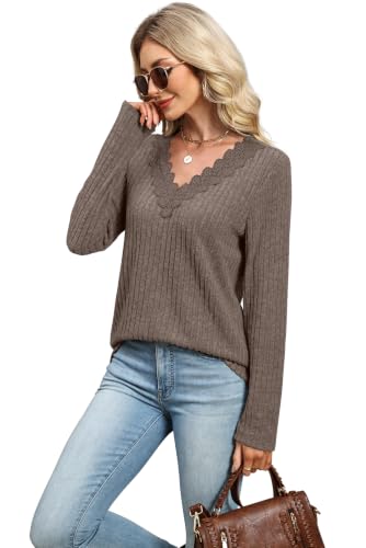 WIHOLL Womens Long Sleeve Tops V Neck Lace Trim Dressy Casual Fall Outfits Sweaters - Image 6