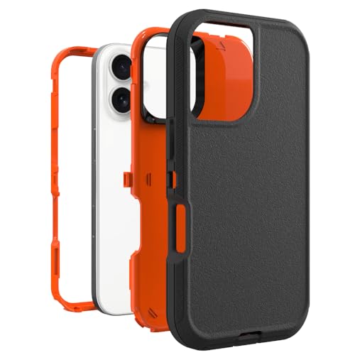 Image of for iPhone 16 Plus [6.7 inch] Case, Heavy-Duty Tough Rugged Shockproof Drop Protective Cover Phone Cases, Black+Orange