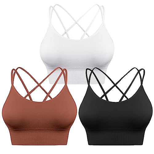 Sykooria Sports Bras for Women Criss Cross Workout Crop Tops 3 Pack Cami Bra with Support