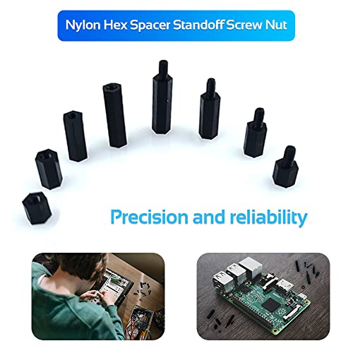 350PCS M3 Black Male Female Nylon Hex Spacer Standoff Screw Nut Set Assortment Kit (Black) for PCB Motherboard Circuit Board