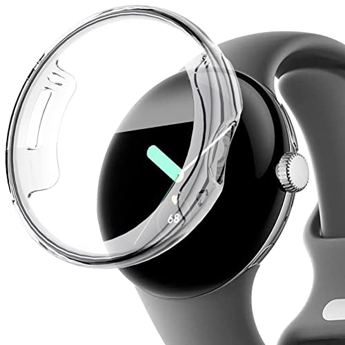 Miimall Compatible Google Pixel Watch Case with Screen Protector, Soft TPU Lightweight Full Protective Shockproof Cover, Built-in Screen Film Bumper Case for Google Pixel Watch, 2022 (Transparent)
