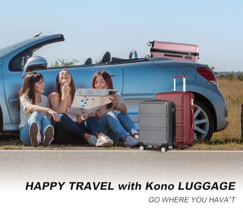Kono 4 Piece Luggage Sets Lightweight with Spinner Wheels TSA Lock Hardside Travel Rolling Suitcases 20in 24in 28in Carry on and 12in Mini Cosmetic Case Burgundy - Image 3
