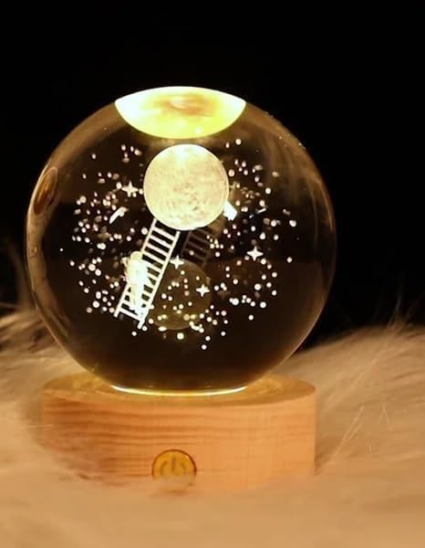 Image of 3D Crystal Night Light Decorative Quartz Glass Ball Bedroom Table Light, Engraved Model Home Decor, Universe Gift for Loved Ones (Astronaut Climbing)