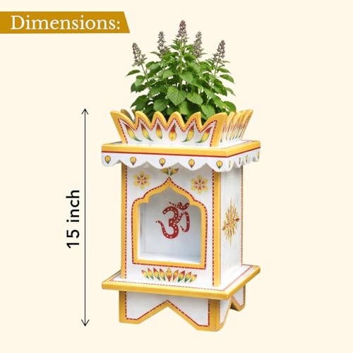 Image of Marble Tulsi Pot with Lotus-Shaped Top for Pooja Room, Mandir, and Home Temple | 15 Inch & 18 inch Premium Marble Design with OM Engraving | Traditional and Elegant Decoration (15 INCH)
