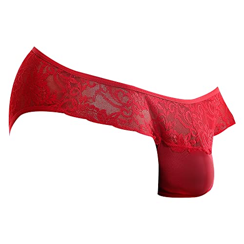 Secret Male Mens Sexy Bikini Floral G-String See-Through Designer Thong Low Rise Open Back Jockstrap Underwear