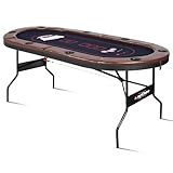 RayChee 8 Player Foldable Poker Table, Texas Holdem Table, Folding Leisure Game Table, Portable Casino Table for Game Room with Padded Rails & Cup Holders (Brown, 71 inch), (G77122-BRN)