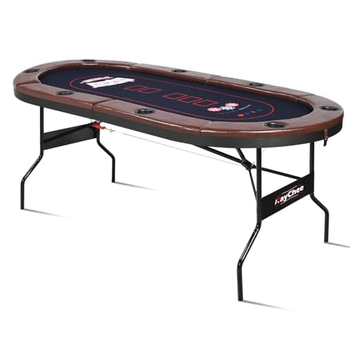 RayChee 8 Player Foldable Poker Table, Texas Holdem Table, Folding Leisure Game Table, Portable Casino Table for Game Room with Padded Rails and Cup Holders (Brown, 71 inch)