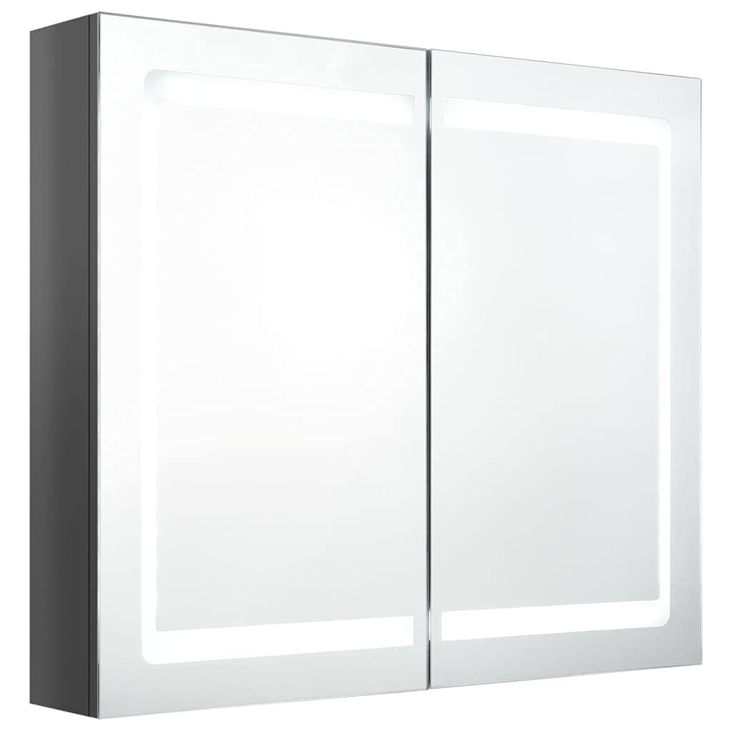 LED-Spiegelschrank für Badezimmer, glänzend Grau, 80x12x68 cm, mit 2 Türen, 3 Einlegeböden, Wandmontage, ideal für Kosmetik, Rasur, Hautpflege