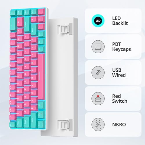 Image of 65 Percent Gaming Keyboard Mechanical with Linear Red Switch, 65% Wired Ultra-Compact Mini Pink Keyboard LED with PBT Keycaps for Ps4 /Ps5 /Xbox(68 Miami)