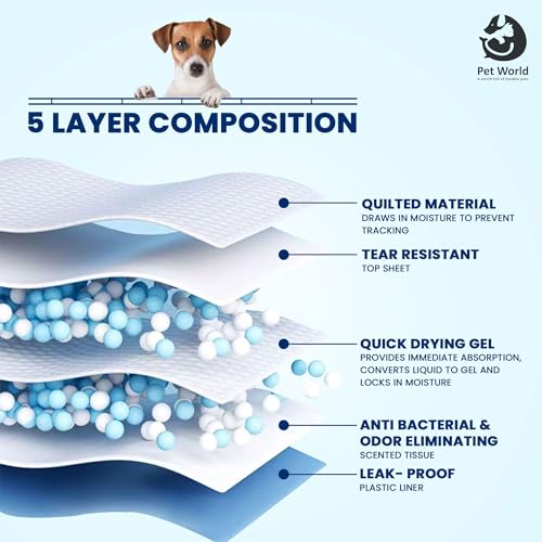 Image of Pet World Training Pads, with Odor Lock Technology & Super Absorbent Pee Pads, Leak-Proof Dog Potty Training Pads for Puppies, Dogs,Cats & Rabbits (60 X 60 cm)(100 Pcs)