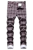 Matériau : coton denim Jean moulant décontracté pour homme Coupe ajustée Imprimé écossais, Mpurple 834, 28