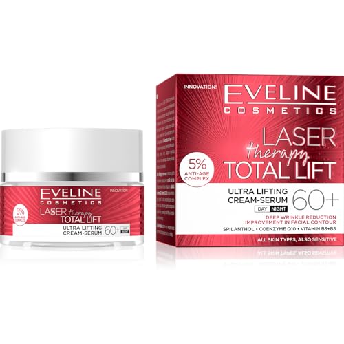 Eveline Cosmetics Laser Therapy Total Lift 60+ | Sérum de crema ultra Lifting | Anti-envejecimiento con coenzima Q10, vitaminas B3 y B5 | Cuidado vegano para pieles maduras