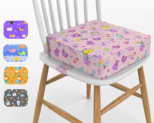 Image of Toddler Booster Seat for Dining Table, KIDUN 4 inch Heightening Cushion for Kids Chair, Adjustable, Heightening Booster Seat Pad for Boy /Girl, Toddler Booster Cushion (Buckle /Pink)