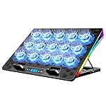 KeiBn Laptop Cooling Pad, Gaming Laptop Fan Cooling Pad with 15 Quiet Fans, RGB Laptop Cooler for 10-17.3 Inch, 4 Height Stands, 2 USB Ports - Blue