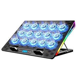 KeiBn Almohadilla de enfriamiento para laptop, ventilador de laptop para juegos con 15 ventiladores silenciosos, enfriador RGB para laptop de 10 a 17.3 pulgadas, 4 soportes de altura, 2 puertos USB,