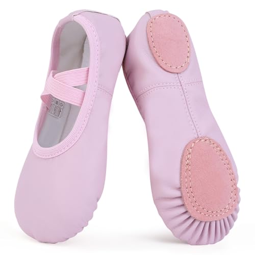 Ulicox Chausson Danse Classique Fille Demi Pointe Simili Cuir Chaussure de Danse Femme Semelle Fendue Ballerines Chaussons pour Gymnastique Yoga Violet 32