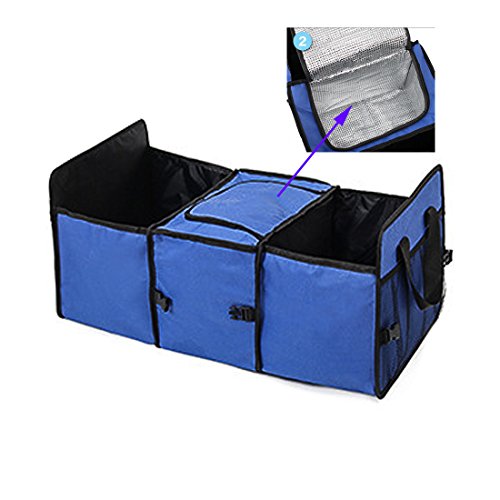 Organizador de maletero mejor para mantener todos los suministros de camiones juntos, mientras que plegable para un fácil almacenamiento. Organizador para coche, SUV y camión azul Cover