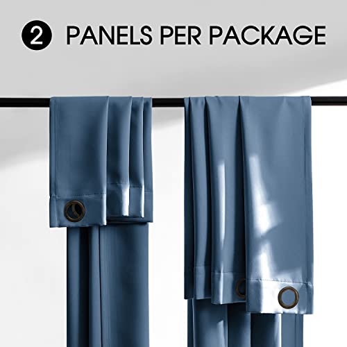 Rutterllow Extra Thickness 100% Blackout Curtains 2 Panels 52Wx63L, Antique Copper Bronze Grommet Drapes For Bedroom, Solid Textured Thermal Window Curtain Panels For Living Room/Patio (Stone Blue) #TOP4