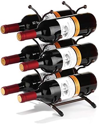 Countertop Wine Racks, 6 Bottles Wine Holder, Brown Metal Wine Shelf, Tabletop Wine Storage Holders Stands for Home Decor & Kitchen Storage Rack, Bar, Wine Party