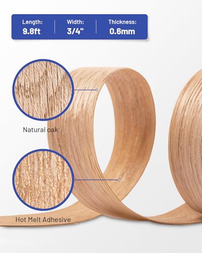 Image of Red Oak Edge Banding 3 /4 inch x 10 ft Real Wood Veneer Plywood Edge Banding Iron-on Pre-glued Veneer Edging Tape for Cabinet Repairs Furniture Restoration