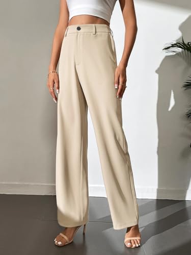 Image of Toochki Trousers for Woman Pants Women's Formal Office Korean | Beige Track Pant | Straight | Cotton Spandex Stretchable Trouser | High-Waisted Bottom Wear | Pack of 2 Combo