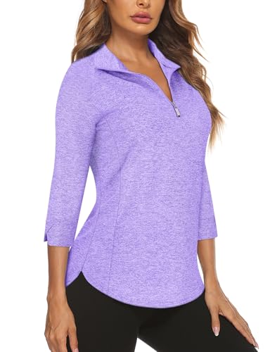 Image of Cucuchy Style Womens Golf Shirt 3 /4 Sleeve Quarter Zip Workout Tennis Tops Quick Dry UPF 50+ Shirts