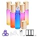 Essential Oil Roller Bottles 10ml ( Rainbow Color Oils Glass Bottles, 6 Pack, 2 Extra Roller Balls, 12 Labels, Opener, Funnels by PrettyCare ) Roller Balls For Essential Oils, Roll on Bottles