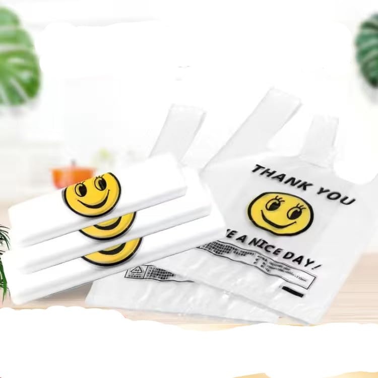 Amzocina Plastic Bags, Pink Grocery, Shopping Bag, Restaurants, Convenience Store,Recyclable T Shirt Bags For Small Business, 12.5