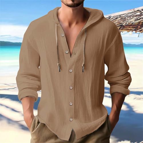 Camisa casual de lino con capucha para hombre miniatura 2